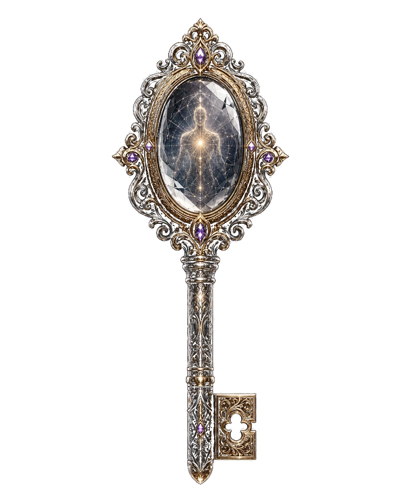The Key of the Mirror, shaped as an ornate cosmic mirror